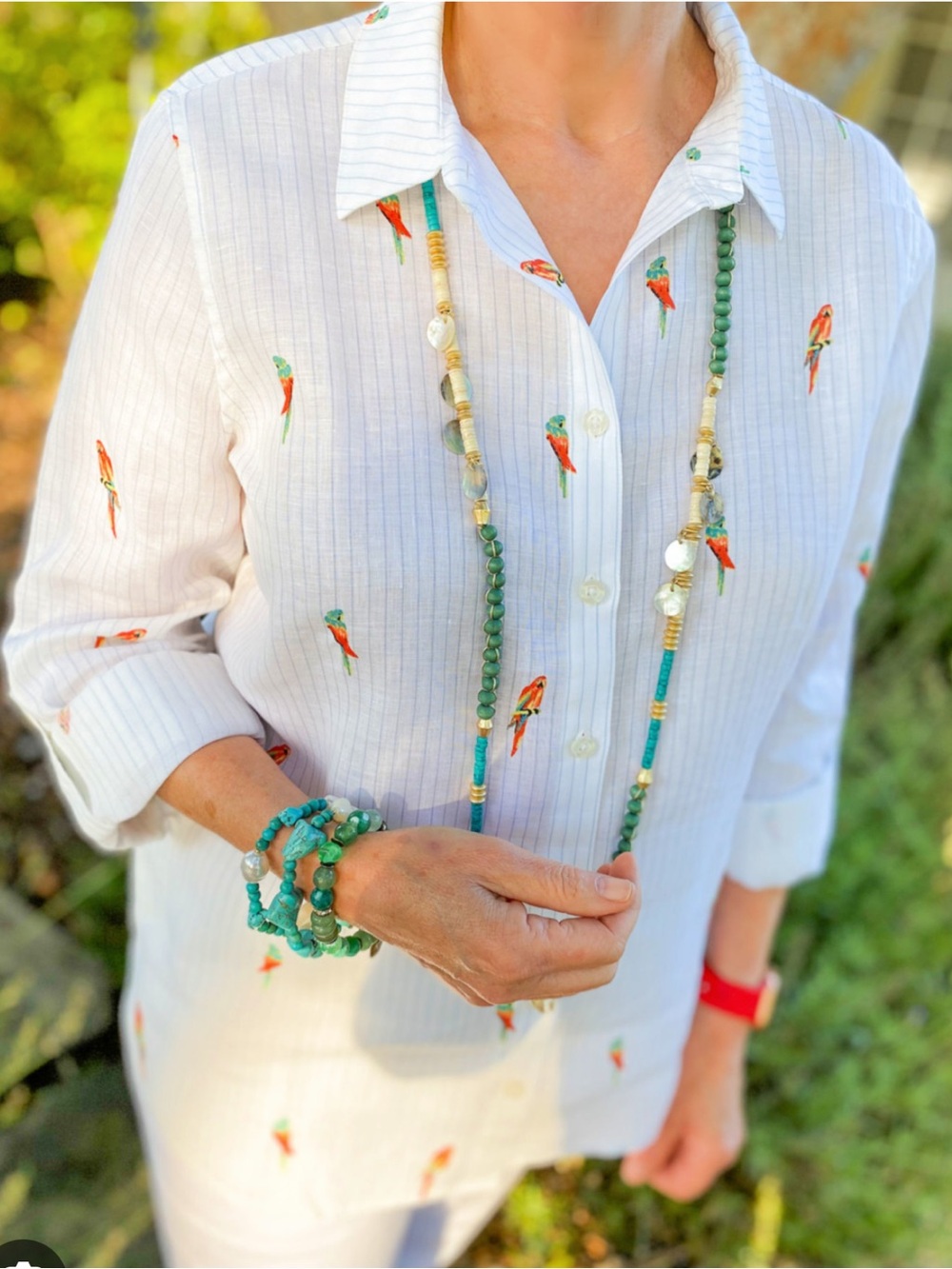 100% Linen Shirt Parrot Print Chicos